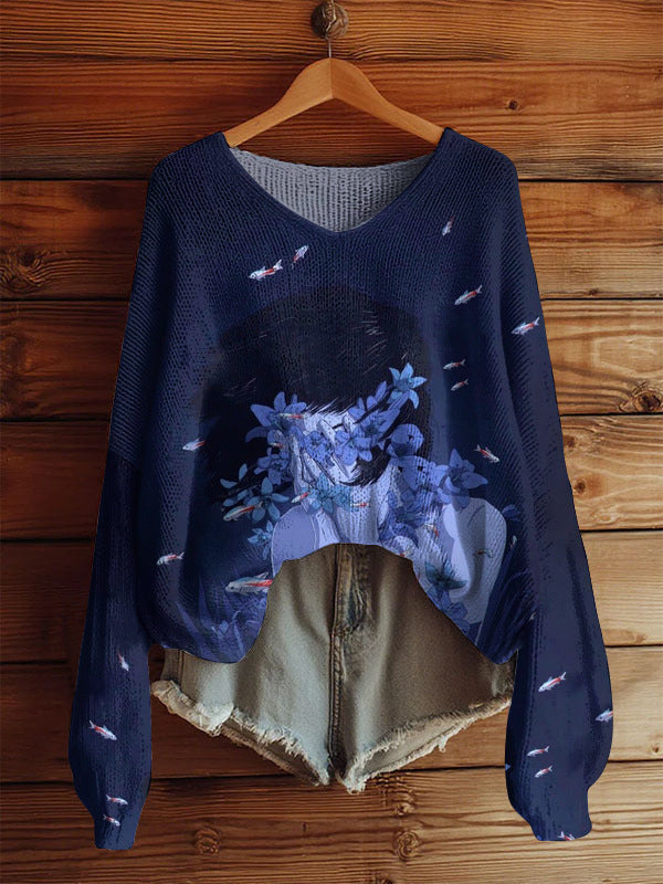 AutumnWinter V-Neck Loose 3D Knitted Sweater For Women