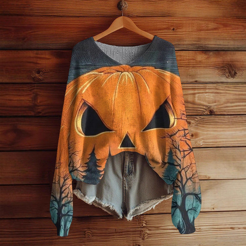 AutumnWinter V-Neck Loose 3D Knitted Sweater For Women