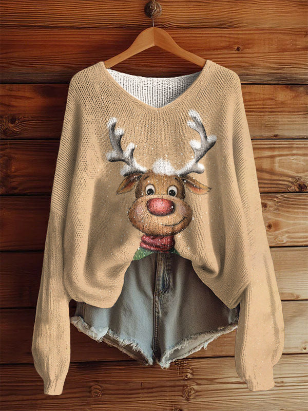AutumnWinter V-Neck Loose 3D Knitted Sweater For Women